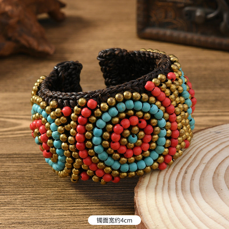 Wholesale Heavy weaving ethnic style natural stone bracelet Bohemian retro bracelet