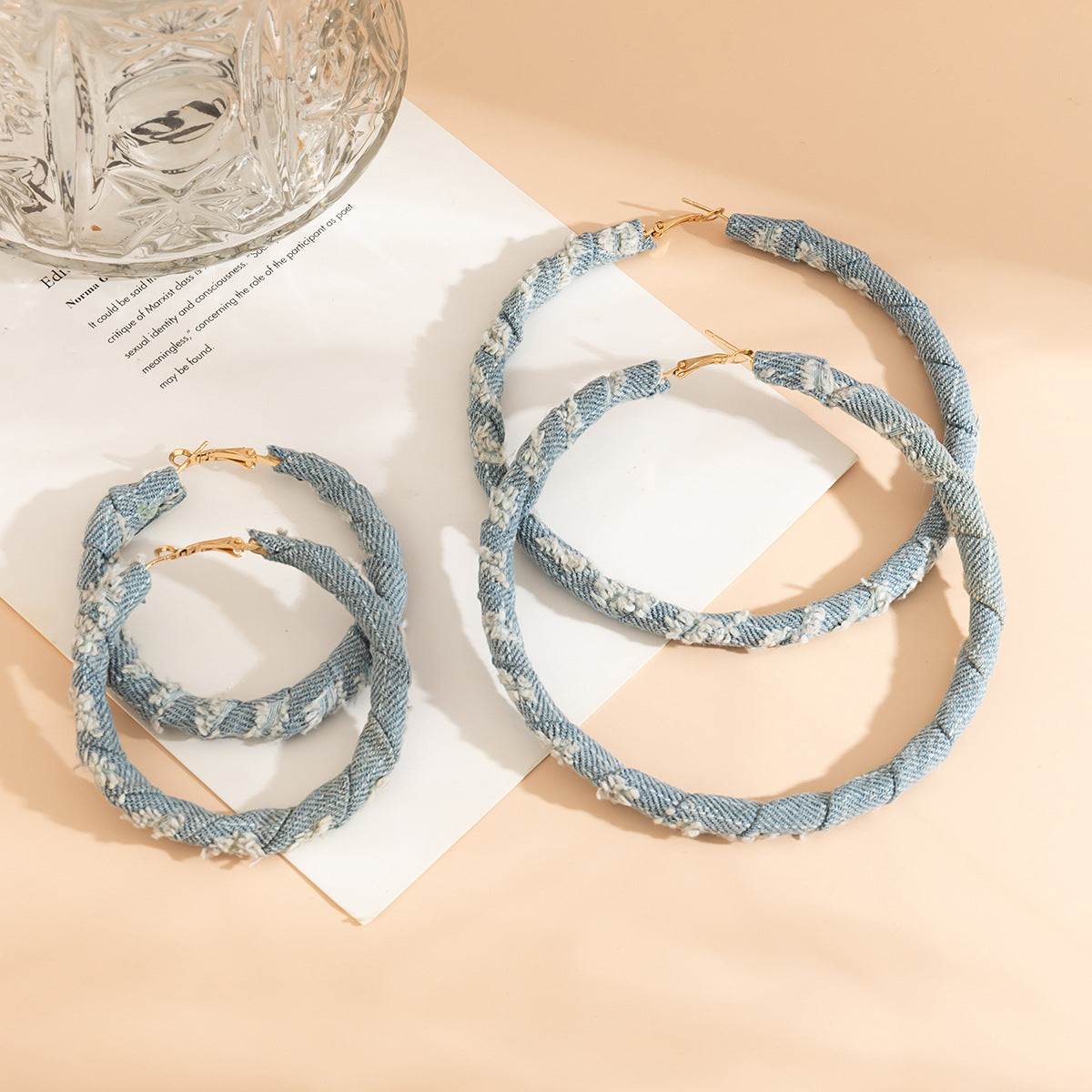 Wholesale Sweet and Cool Geometric Ring Denim Earrings