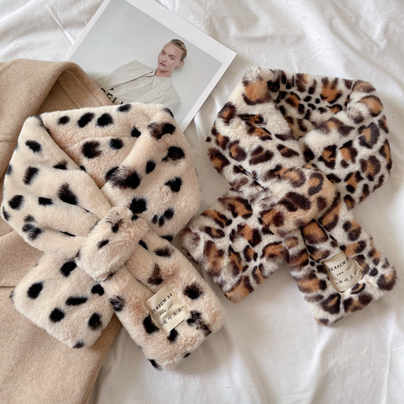 Wholesale Autumn and Winter Leopard Print Thickened Warm Fur Scarves