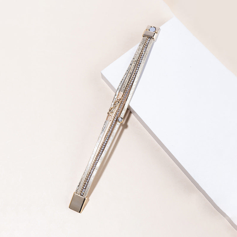 Wholesale Punk Style Multi-layer Diamond Leather Bracelet