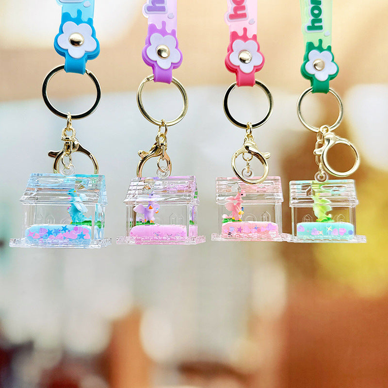 Wholesale Cute Dinosaur House Floating Quicksand Acrylic Liquid Keychain