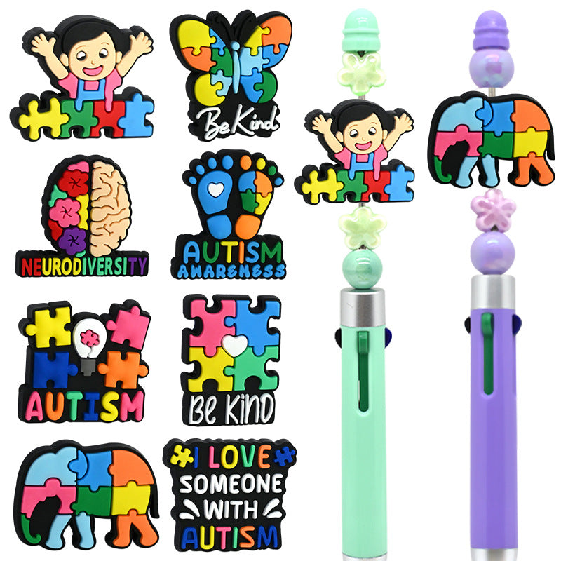 Wholesale Random 100pcs Cartoon Autism Pattern Beads Focal Beads
