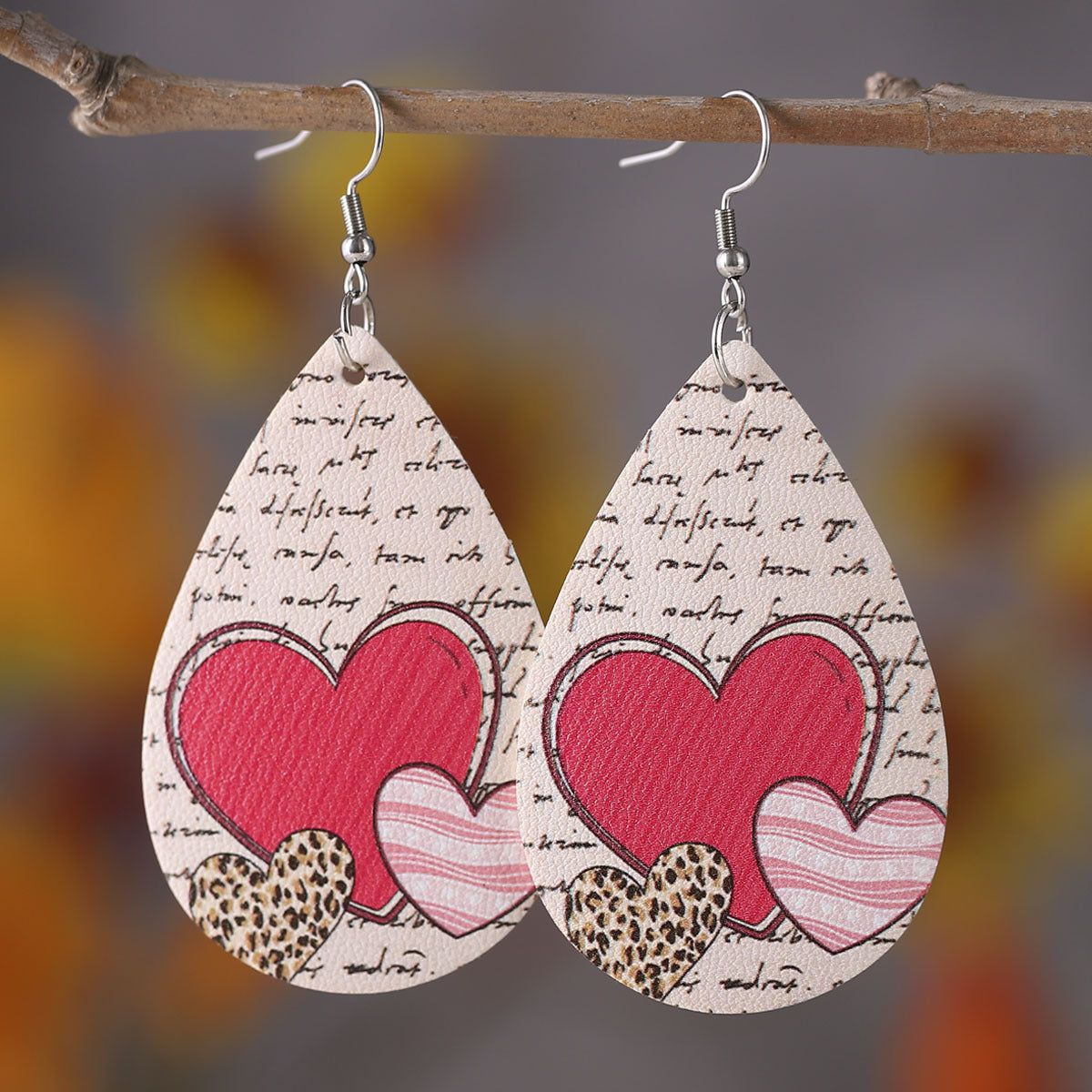 Wholesale Valentine' s Day Love Leopard Pattern Love Water Drop Earrings