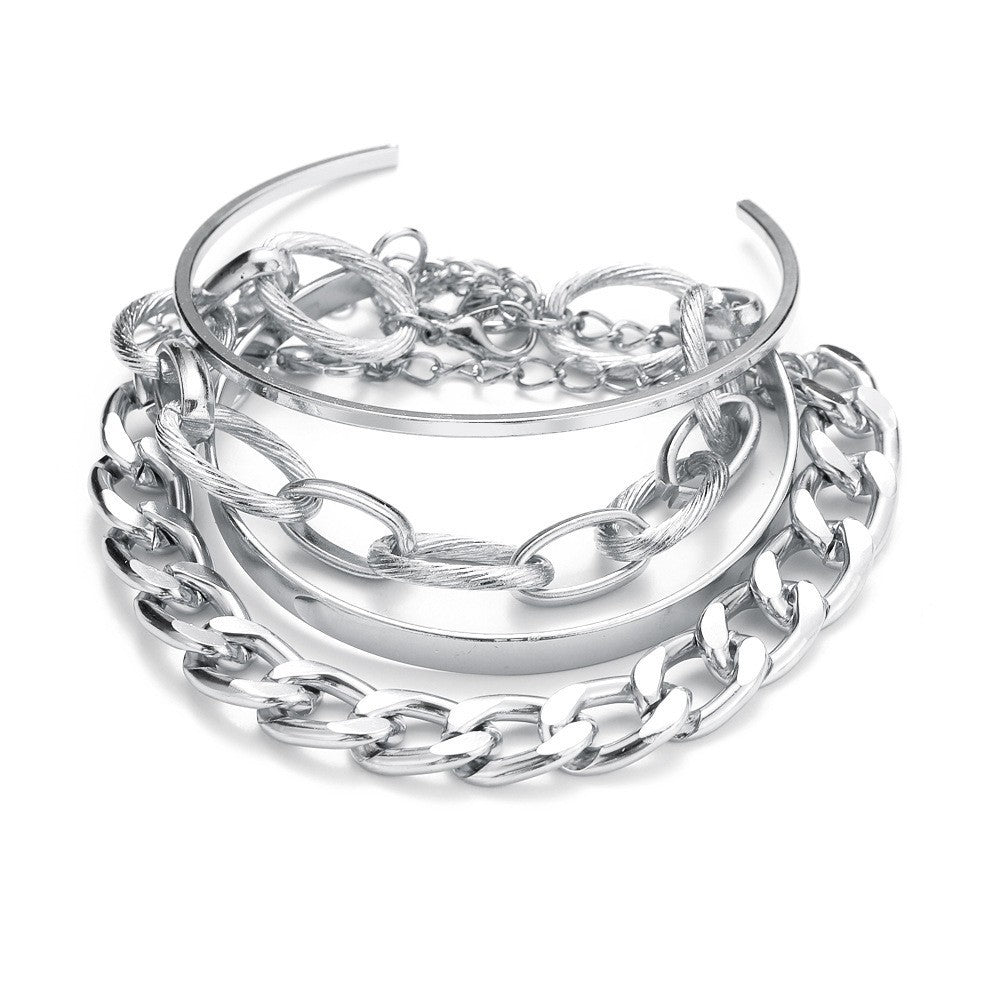 Wholesale Thick Chain Multi-layer Open Alloy Bracelet Set