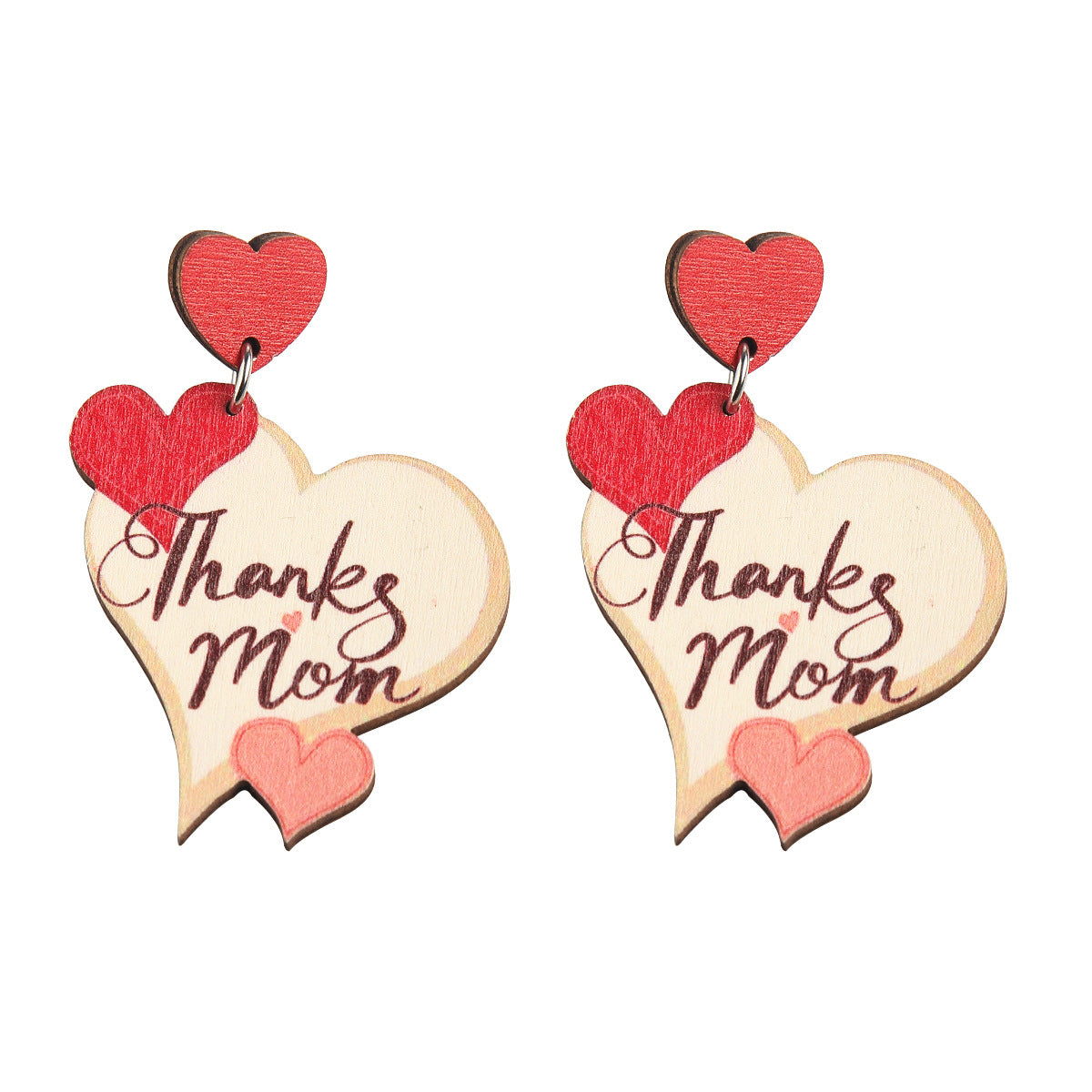 Wholesale Mother's Day Alphabet Printed Love Wooden Earrings