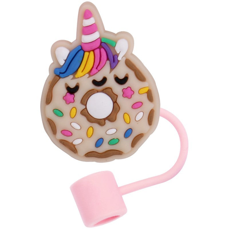 Wholesale 10pcs Cartoon Silicone Donut Straw Cap Dust Plug Cup Accessories