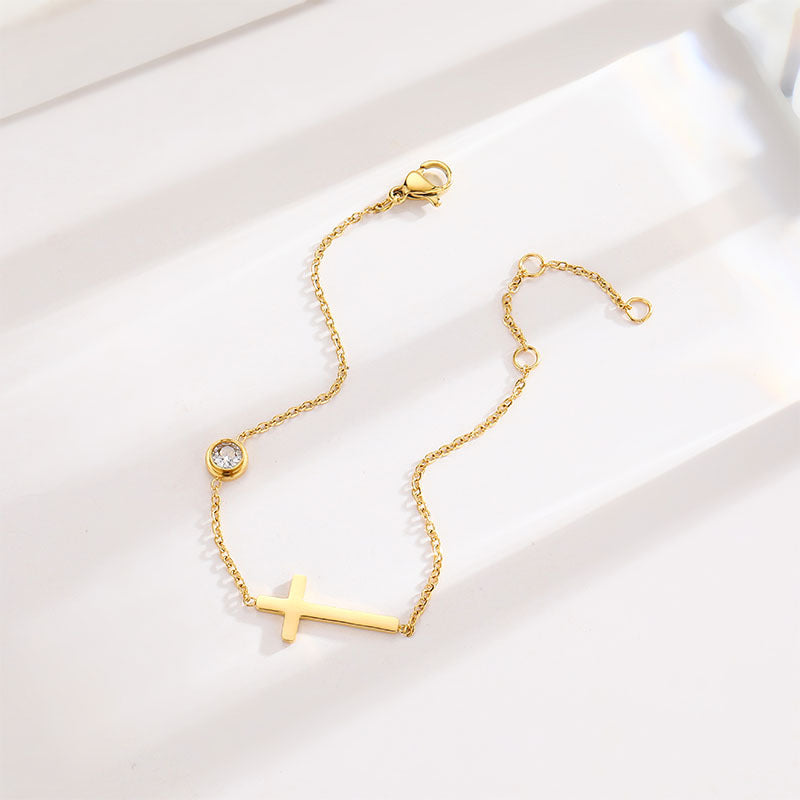 Wholesale Simple Cross Single Diamond Titanium Steel Bracelet