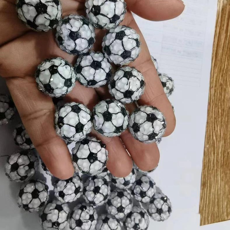 Wholesale 20MM Resin Football Diamond Inlaid Tree Ball Beads Loose Beads