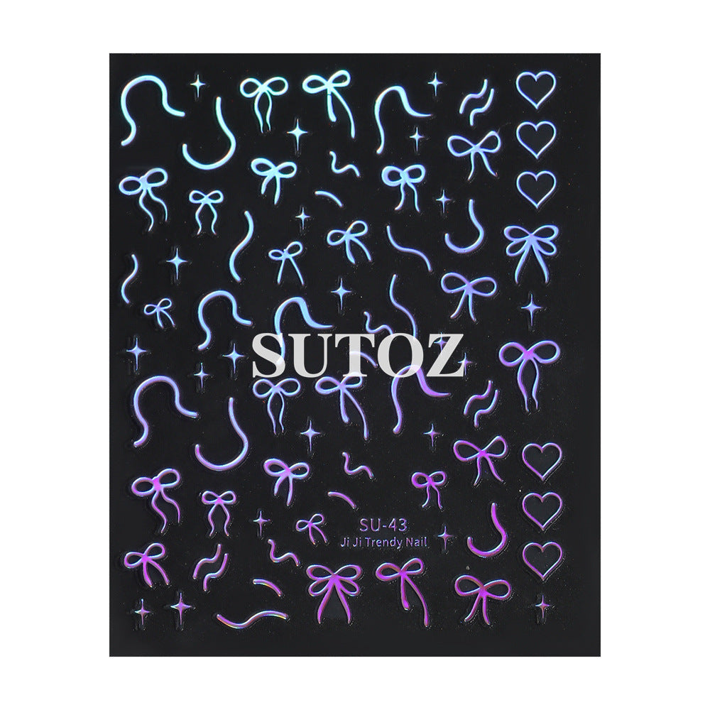 Wholesale 3pcs Nail Art Stickers Gold,  Silver,  Red Ribbon Bowknot Starburst Adhesive Nail Stickers