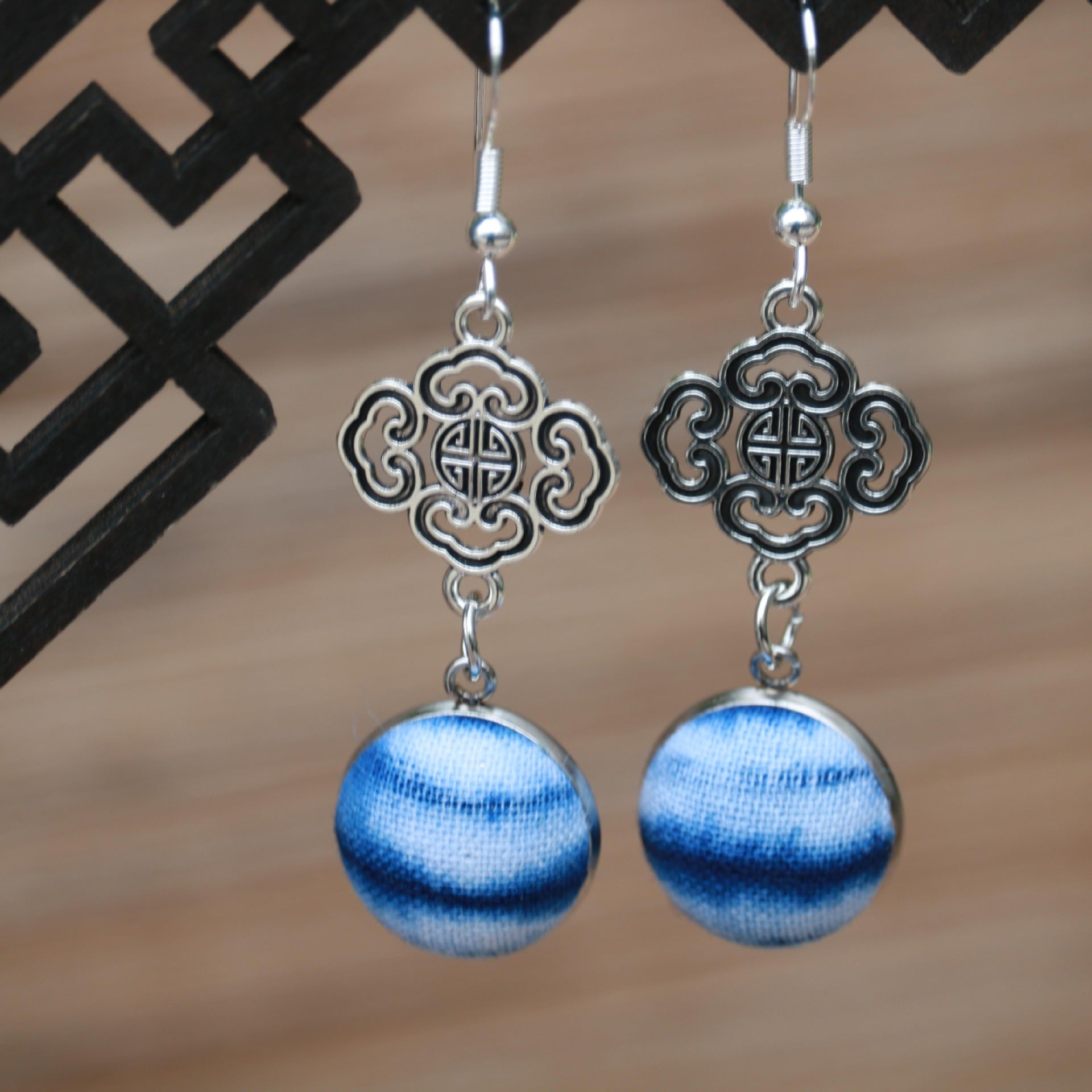 Wholesale Ethnic Style Women' s Blue-Dyed Fabric Earrings  Tie-Dye Mid-Length Earrings
