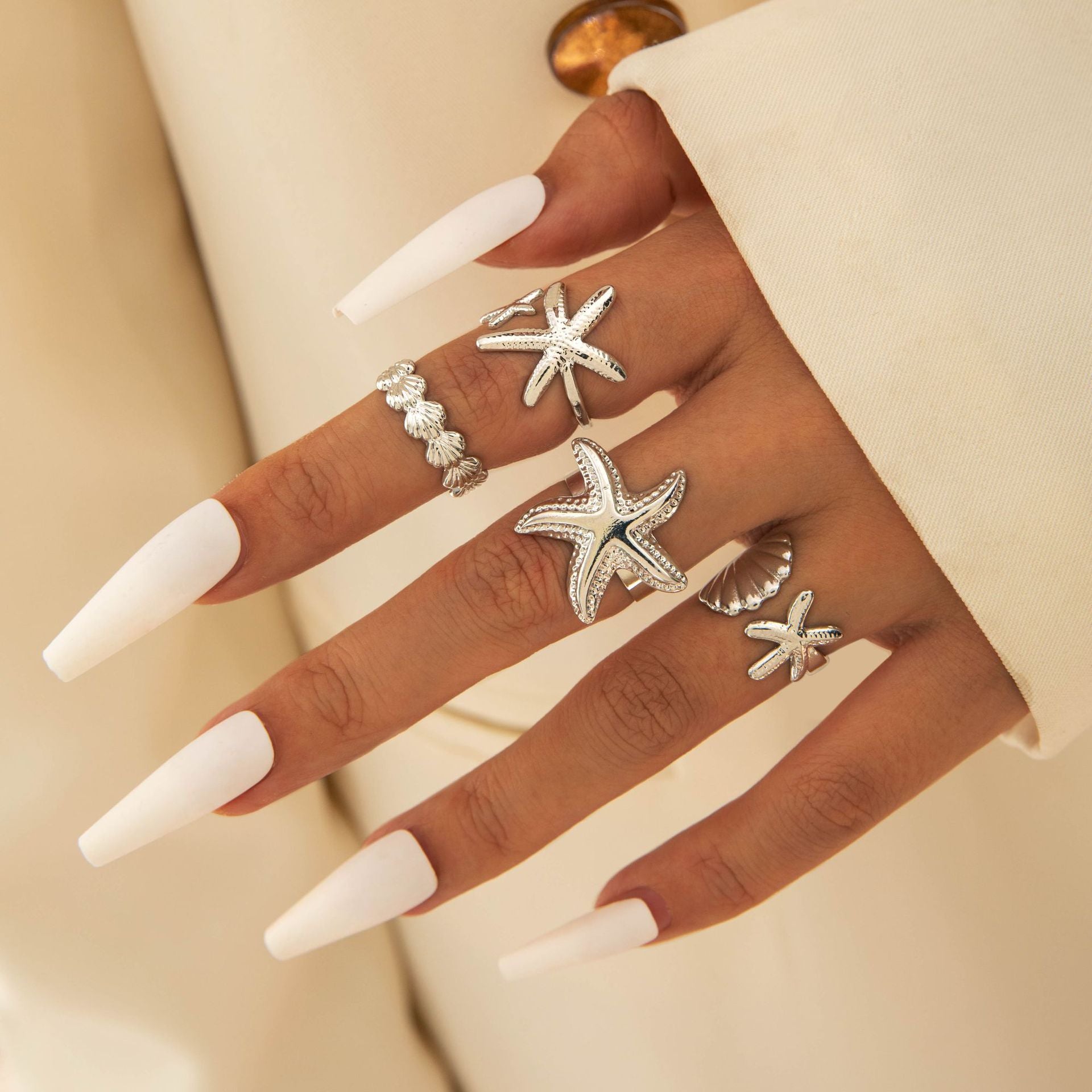Wholesale 5pcs Bohemian Starfish Sunflower Ring Set