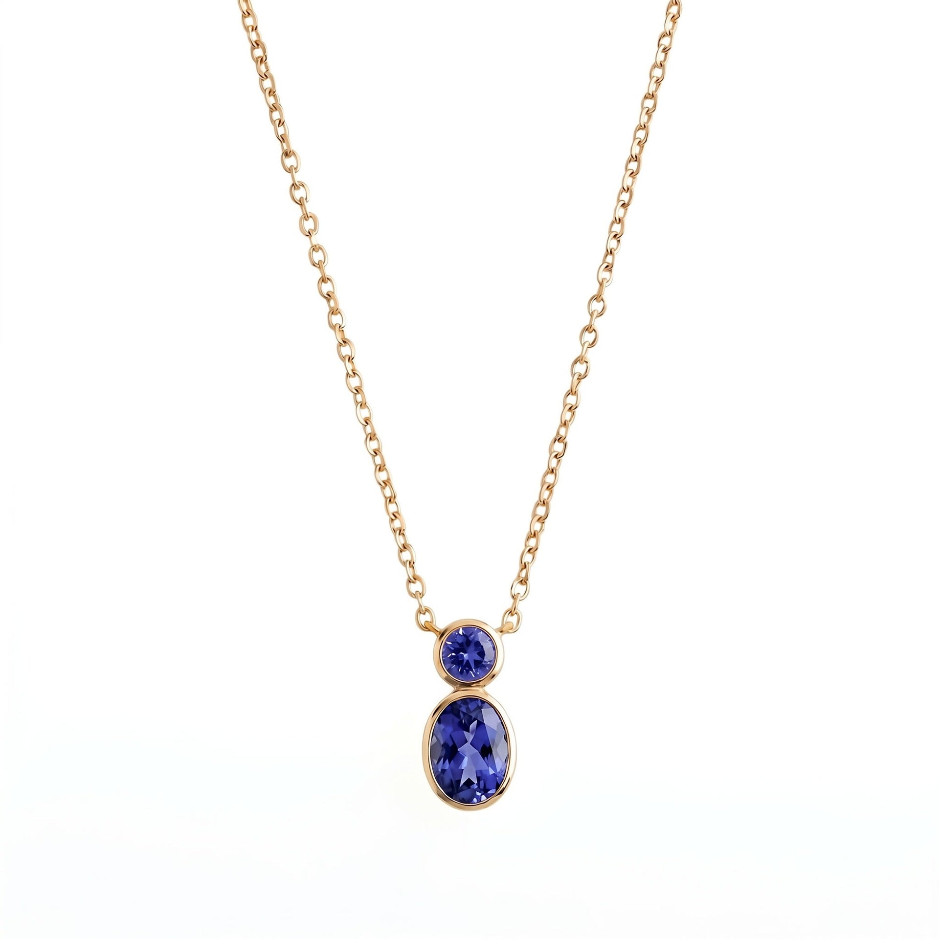 Wholesale Minimalist Gourd Pendant Necklace Double Stone Bezel Set Natural Stone Gold Bead Stainless Steel Collarbone Chain Jewelry Accessory