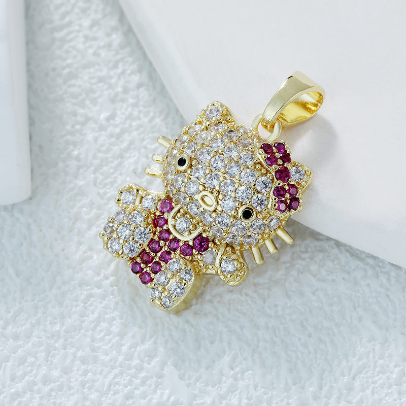 Wholesale Temperament All-match Titanium Steel Red Panda Animal Copper Plated Real Gold Micro-Inlaid Zircon Necklace Pendant