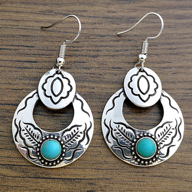 Wholesale Bohemian Turquoise Alloy Geometric Earrings