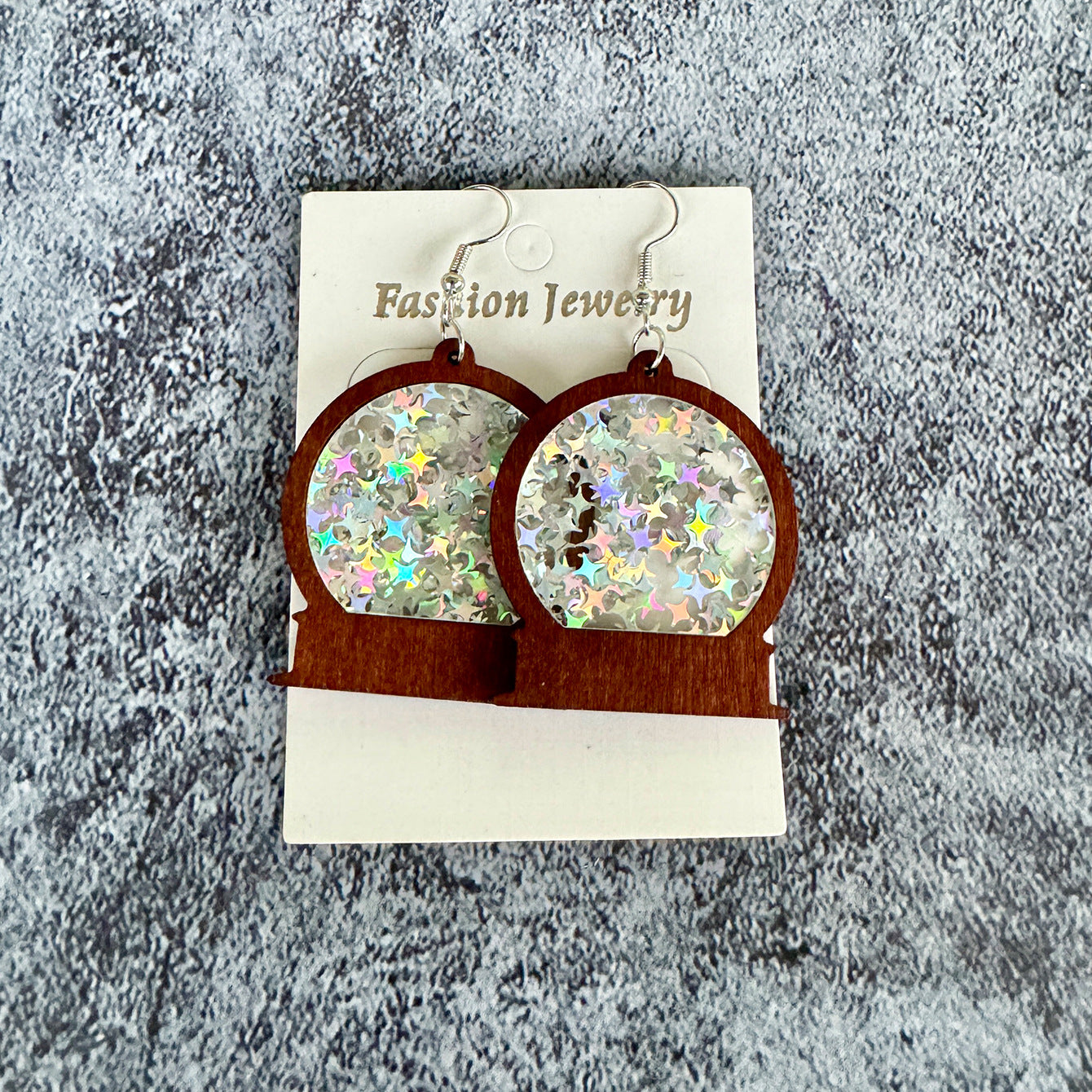 Wholesale Winter Christmas Acrylic Inlaid Wood Imitation Glass Ball Fashionable Earrings