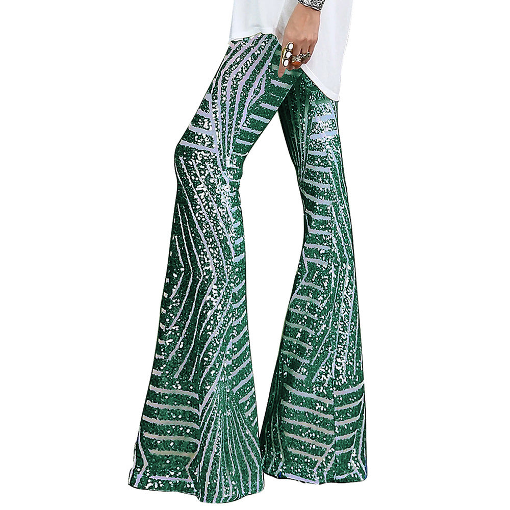 Wholesale Polyester Sequin Casual Pants Wide Leg Pants Loose High Waisted Long Pants