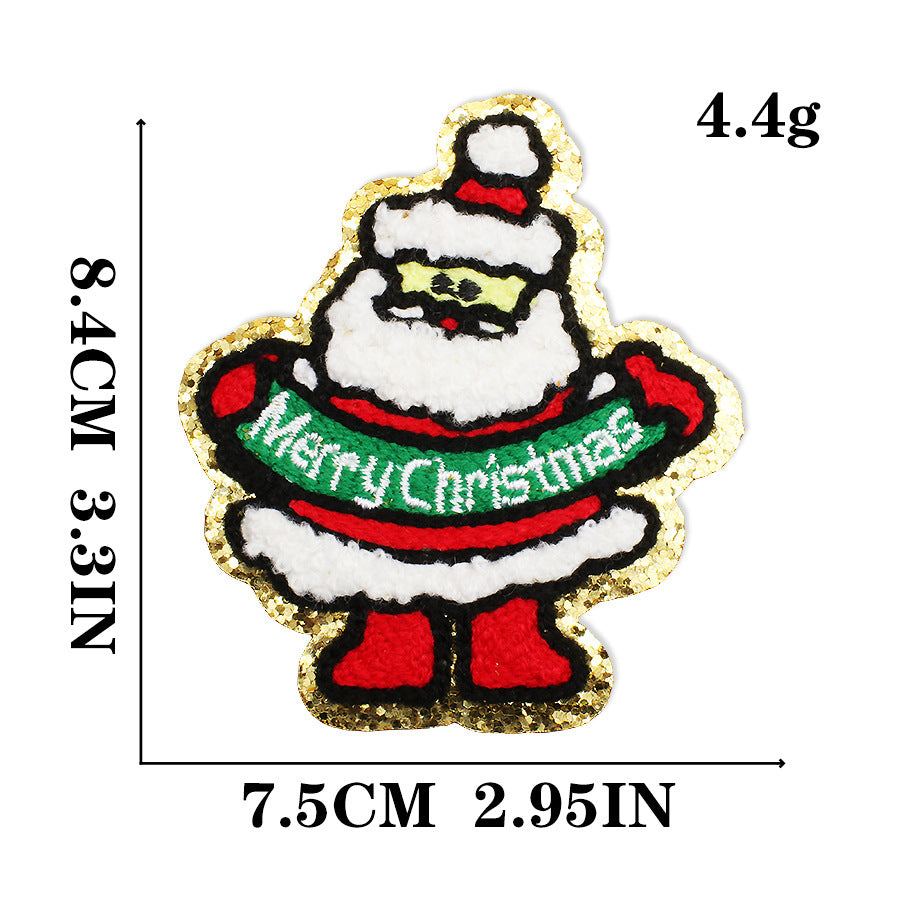 Wholesale Christmas Snowman Embroidered Chenille Sew On Patches Gold Trim For Clothing DIY Craft Supply