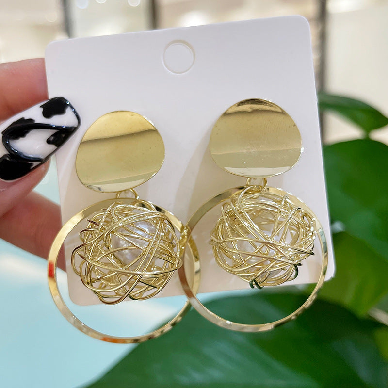 Wholesale Vintage Square Irregular Dream Catcher Pearl Earrings