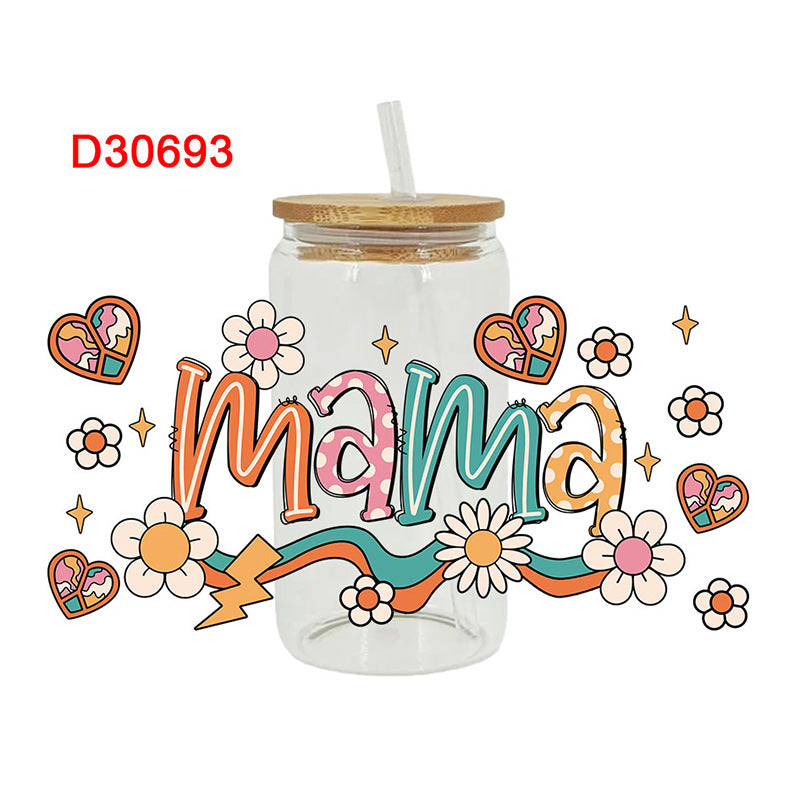 Wholesale Flower Leopard Pattern Mother's Day  16oz Cup UV DTF Wraps