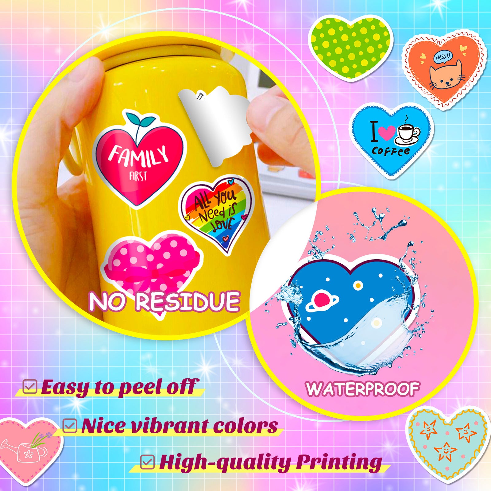 Wholesale 50pcs Sparkling Romantic Love Valentine' s Day Waterproof Vinyl Stickers