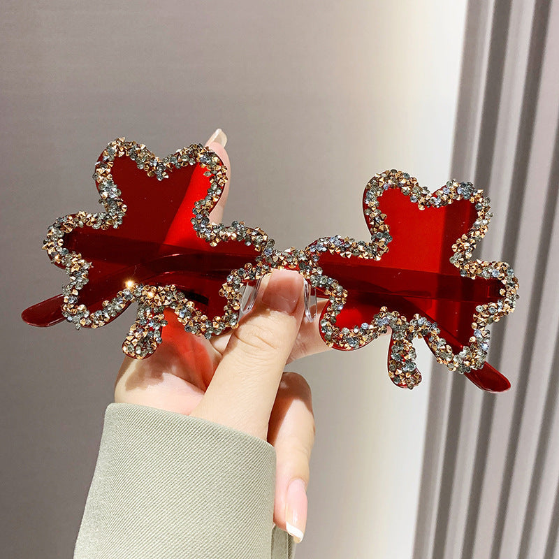 Wholesale Diamond Clover One-Piece Frameless Colorful Candy Colored Glasses