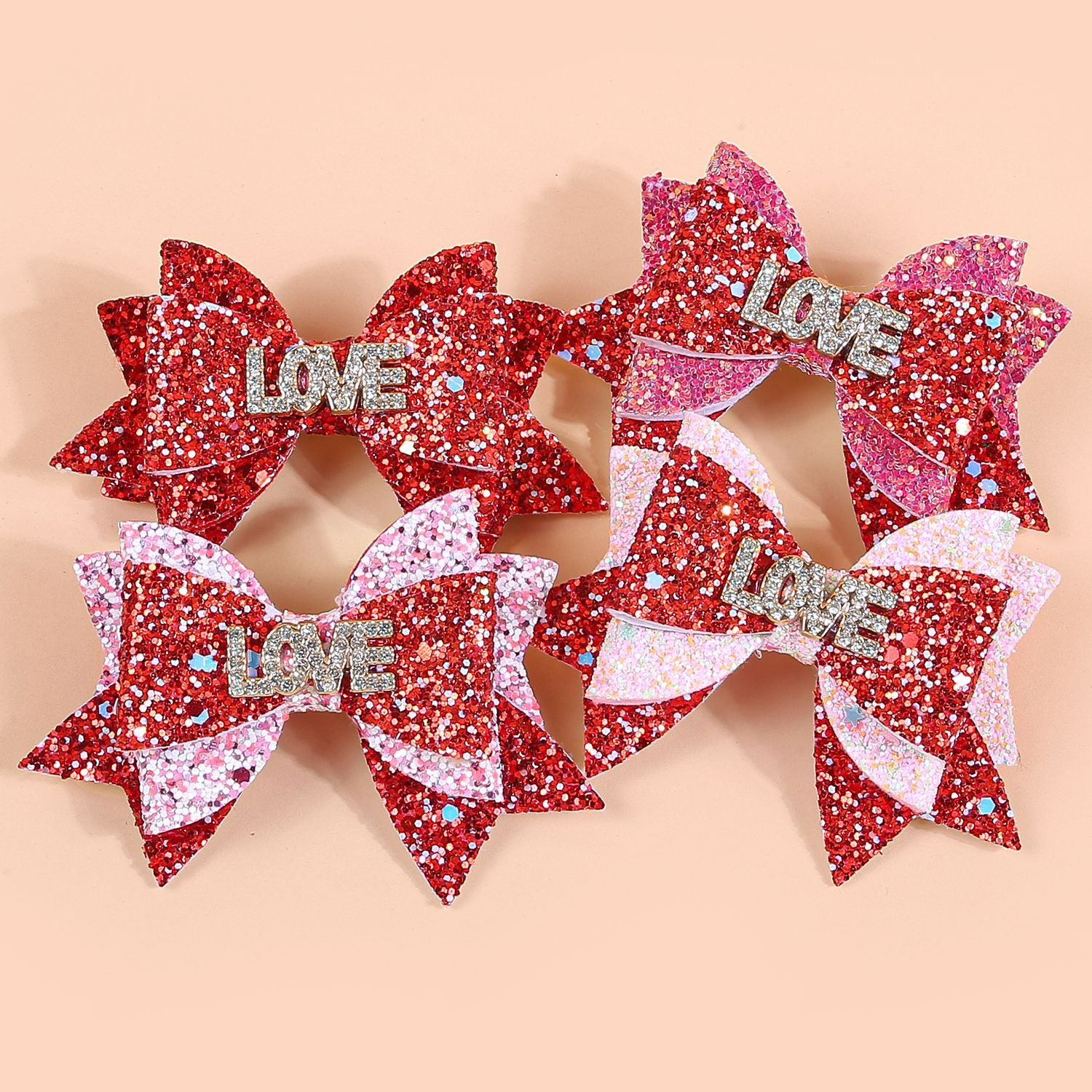 Wholesale Valentine's Day Party Bow Hairpin Children's Scallion Powder Glitter Bow Hair Accessories
