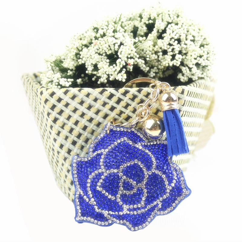 Wholesale 4pcs Valentine' s Day  Diamond Rose Flower Rhinestone Keychain