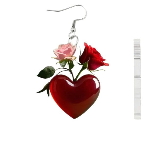 Wholesale Heart shaped Red Rose Valentine' s Day Acrylic Earrings