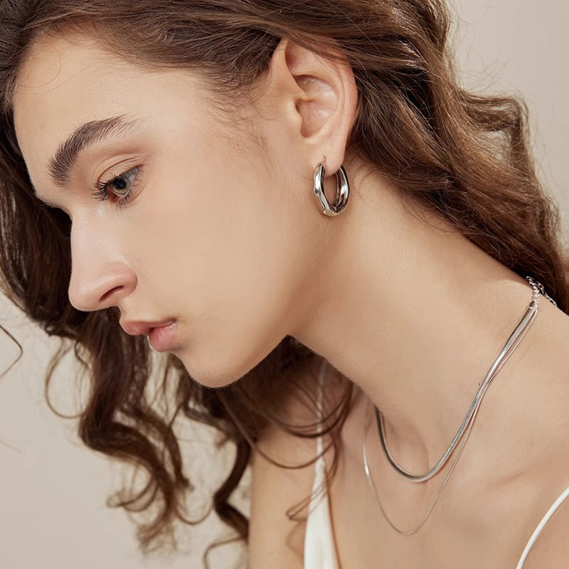 Wholesale s925 sterling silver vintage flowing hoop earrings