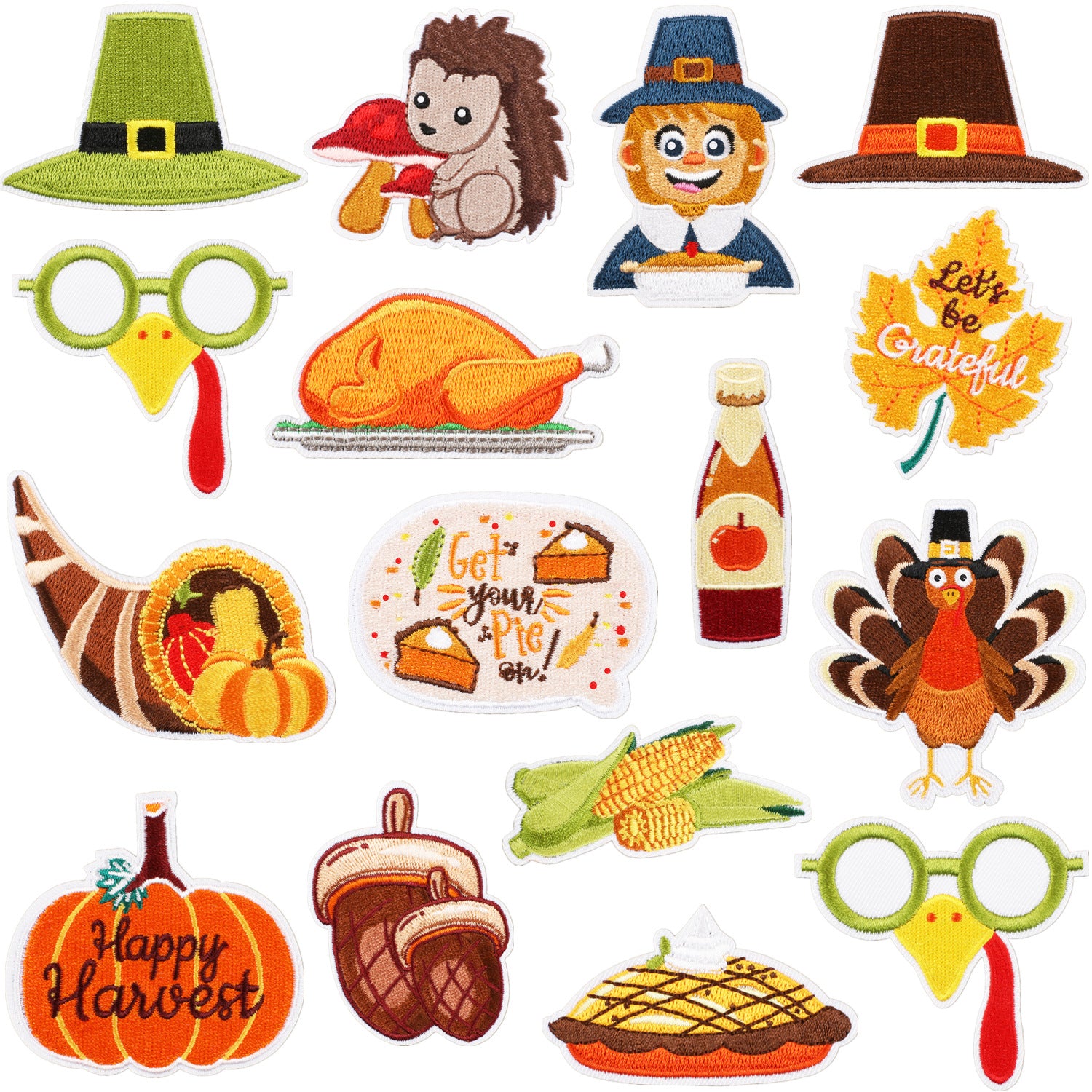 Wholesale Embroidered Patches Thanksgiving Theme Pumpkin Maple Leaf Corn Polyester Thread DIY Clothing Decorative Craft Supply