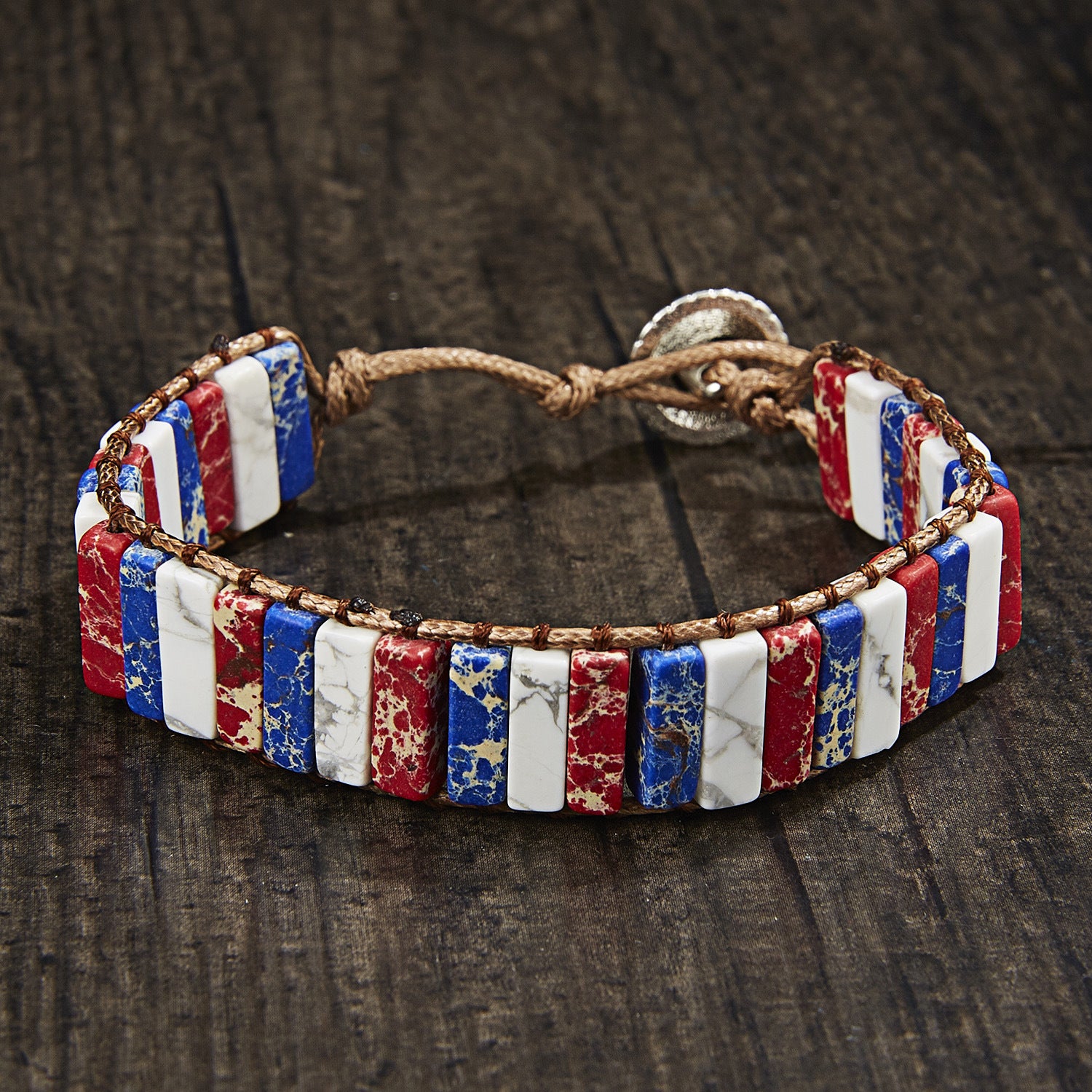 Wholesale Woven Single Leather Colored Imperial Stone Bracelet