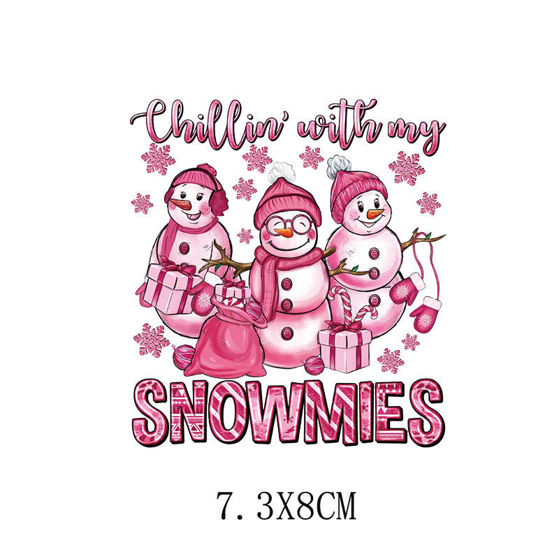 Wholesale 5pcs/pack  Pink Christmas Cartoon House Heat Transfer Pattern Clothing Sticker   UV DTF Ready to Press Transfers Wraps