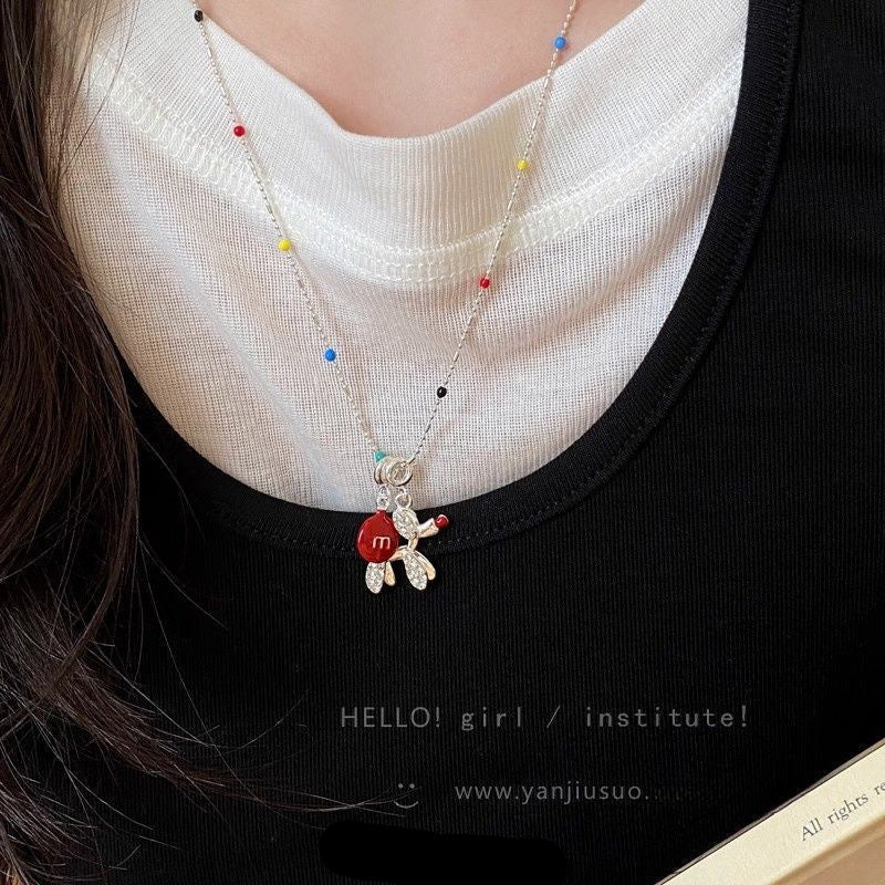 Wholesale Red M bean balloon dog pendant necklace