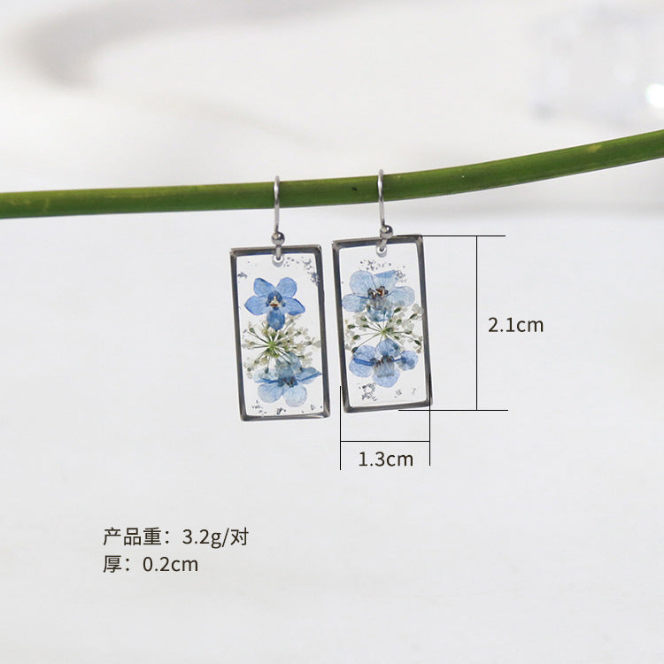 Wholesale 6pairs/pack Silver Forget-me-not Series Dried Flower Earrings