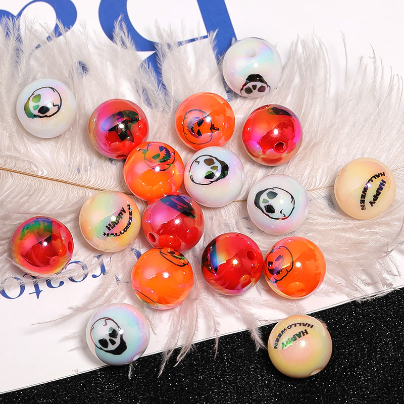 Wholesale 100pcs Halloween Mixed Acrylic Colorful Pumpkin Skull Print DIY Beads