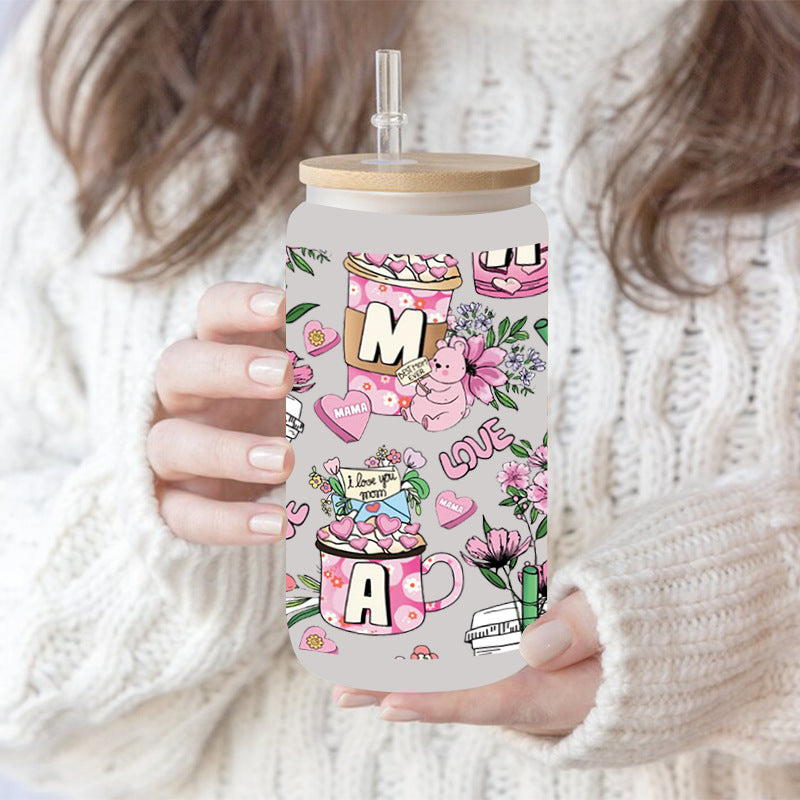 Wholesale Mother's Day Colored Alphabet   16oz Cup UV DTF Wraps