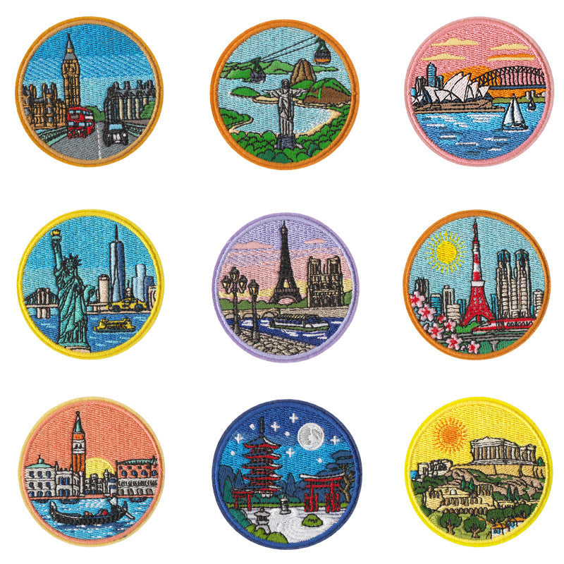 Wholesale World City Landmarks Iron On Embroidered Patches 9 Piece Set DIY Craft Supply Decorative For Clothes Backpack Journal Towel Fashion Accessory Gift
