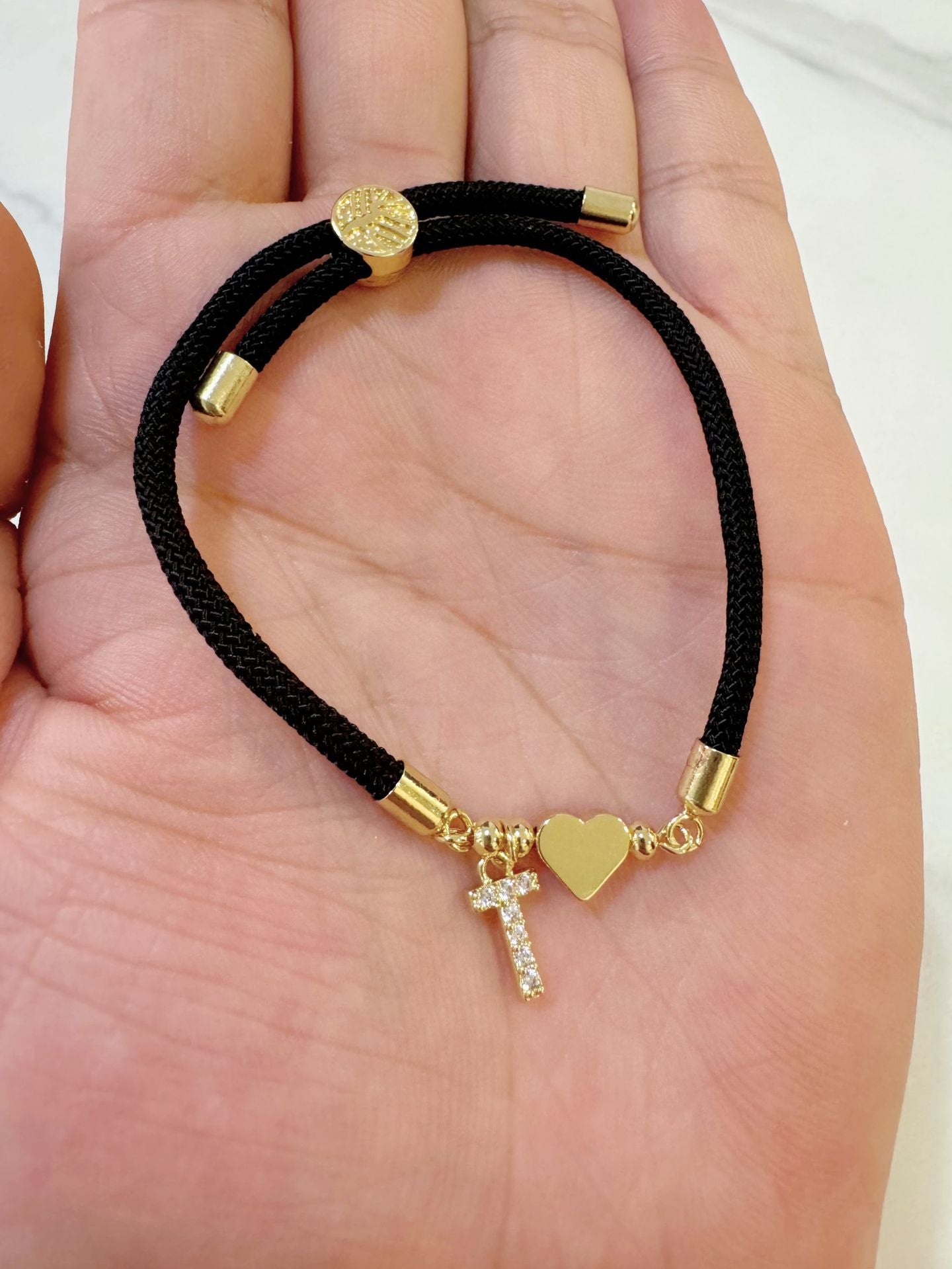 Wholesale A-Z Initial Letter Love Set Zirconia Adjustable Black Rope Bracelet