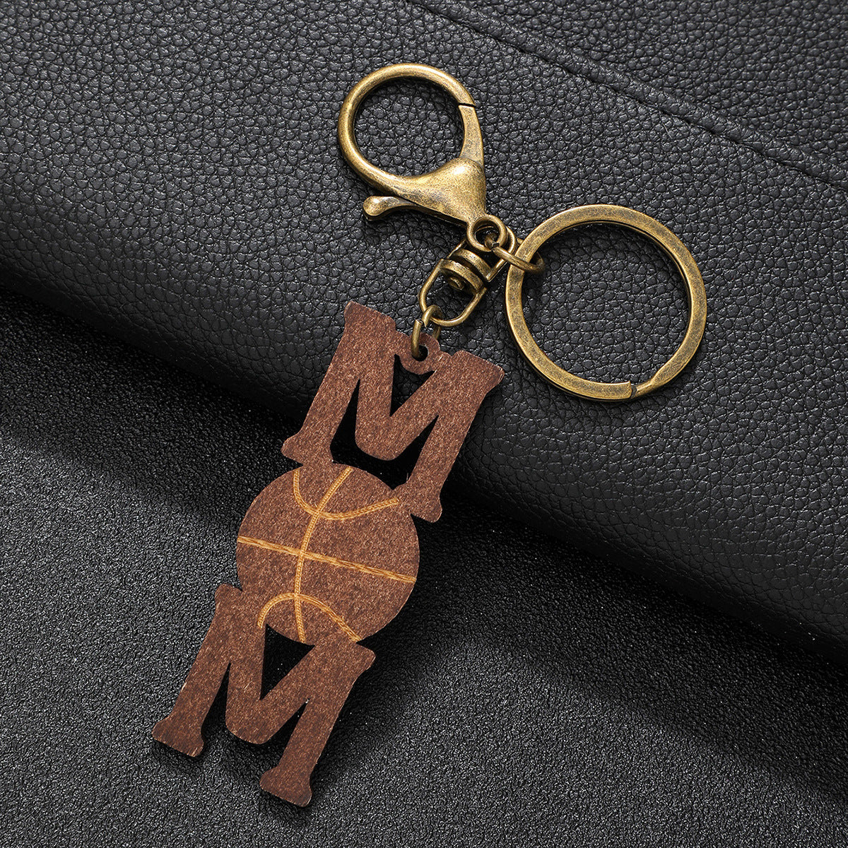 Wholesale Sports Style Ball Baseball Rugby MOM Wood Chip Vintage Keychain
