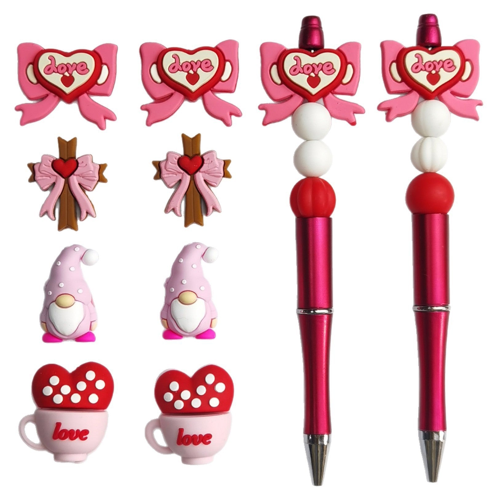 Wholesale 10pcs Valentine' s Day 3D Heart Beads with Through Holes Focal Beads