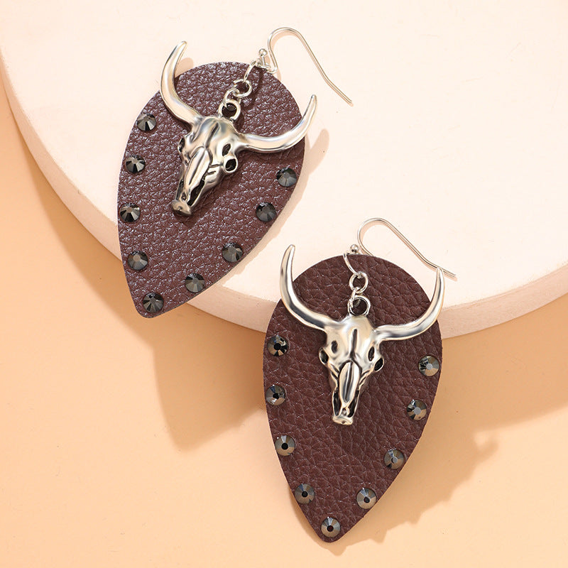 Wholesale West Denim Leather Earrings with Diamonds