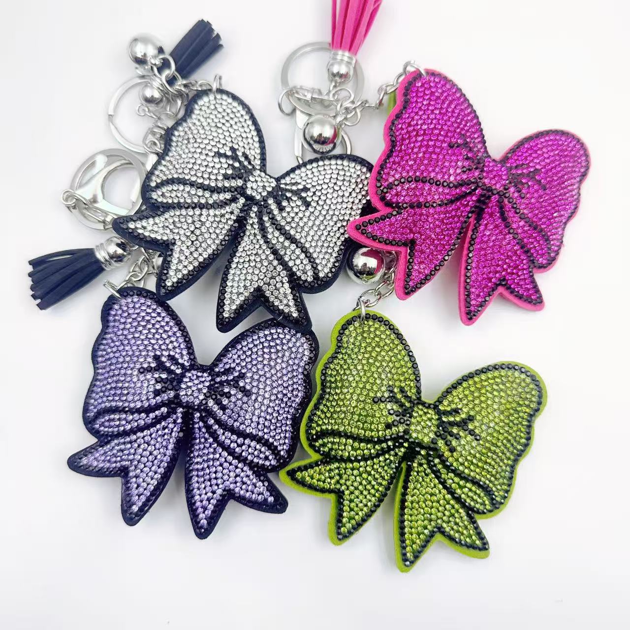 Wholesale 6pcs crystal rhinestone bow keychain