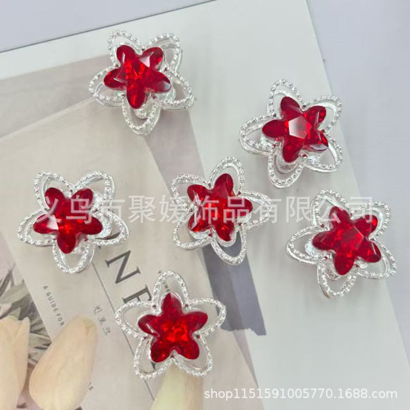 Wholesale 20pcs Alloy Double-sided Hollowed-out Star Beads/ Spacer 3D Crystal Beads