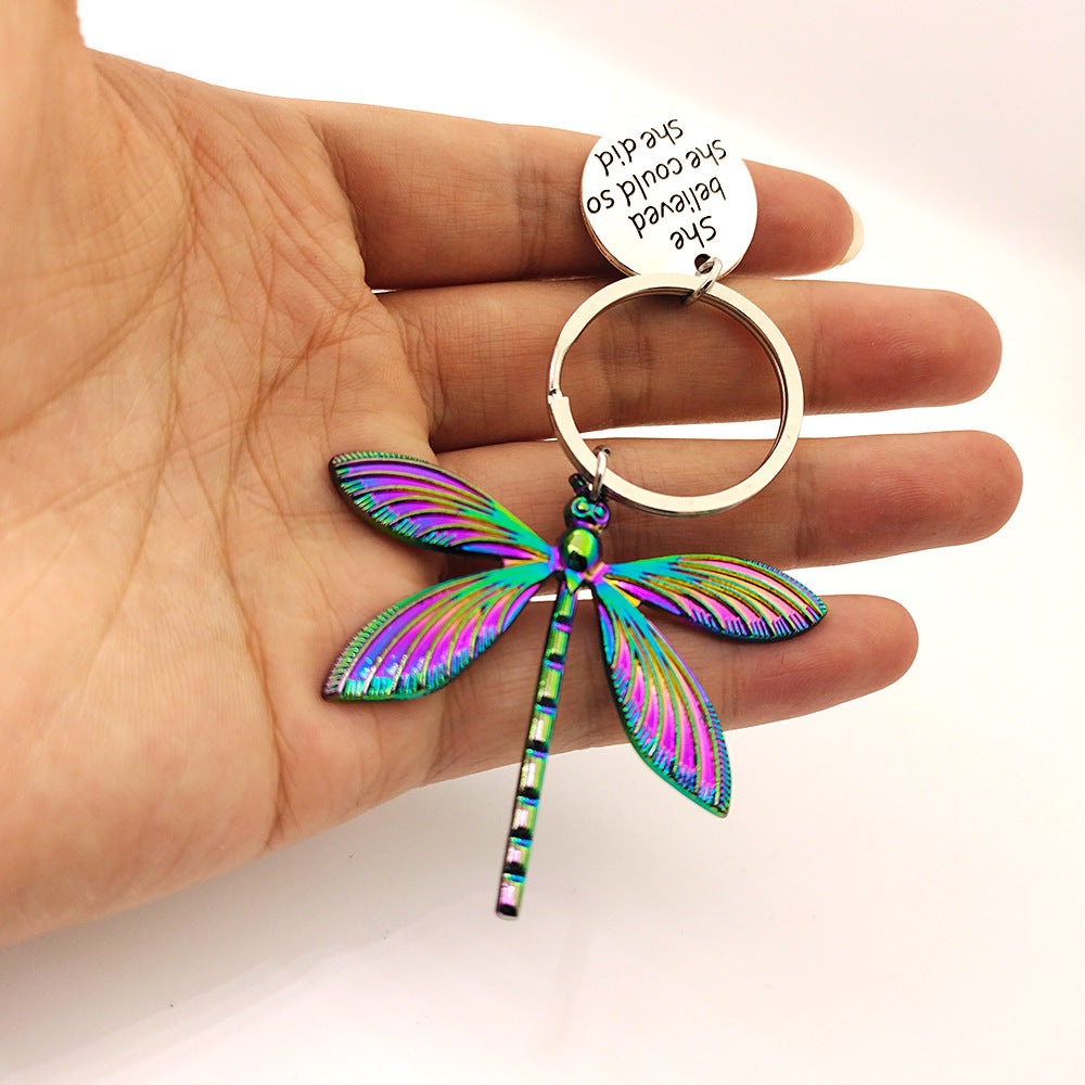 Wholesale Stainless Steel Colorful Dragonfly Keychains