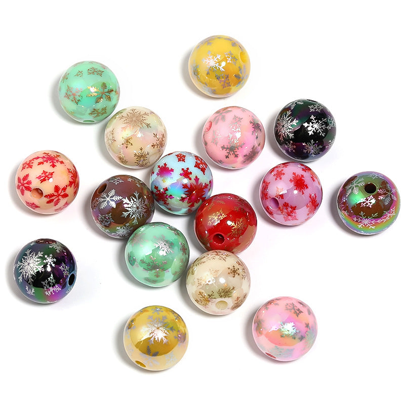 Wholesale 100pcs DIY Printed Santa Claus Colorful Snowflake Acrylic Beads