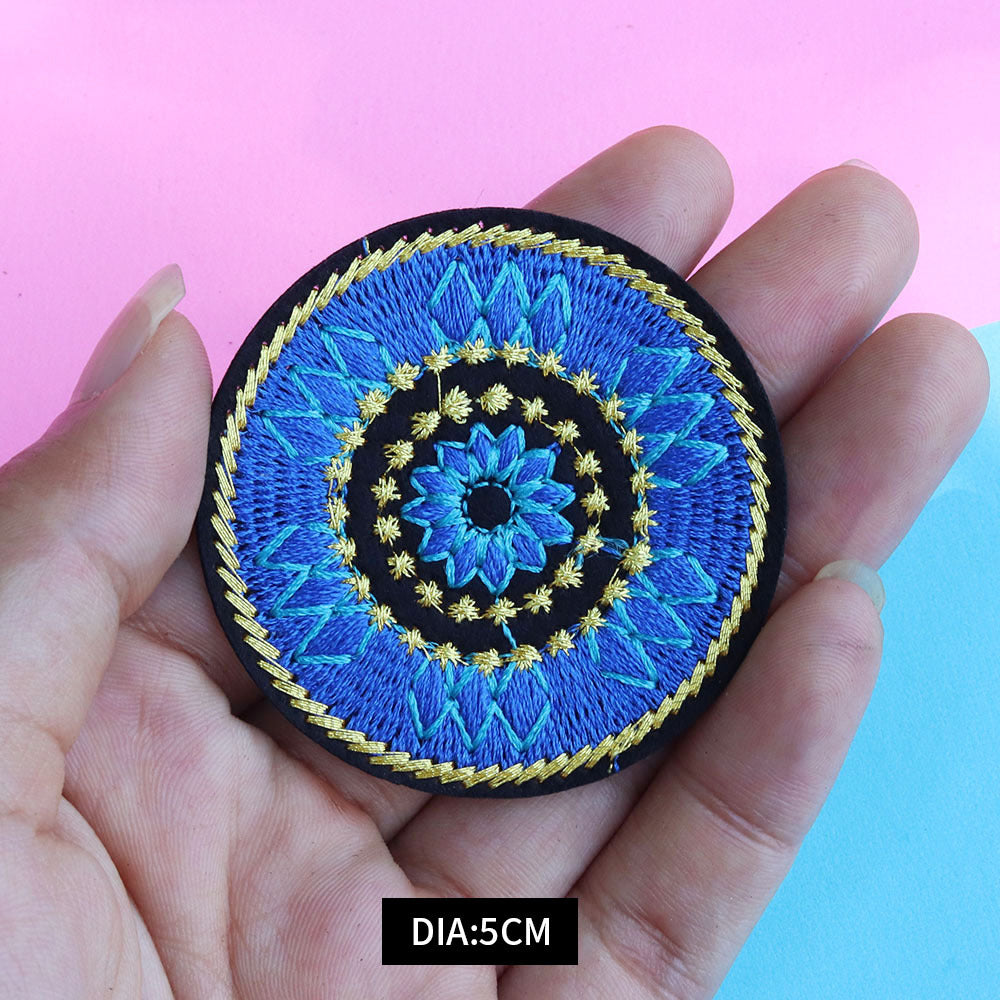Wholesale 5cm ethnic style round floral embroidery sequins mixed with gold thread patch