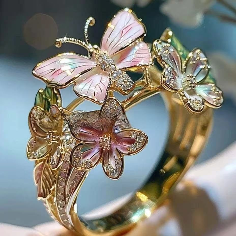 Wholesale Butterfly Flower  Open Oil Drop Alloy Ring