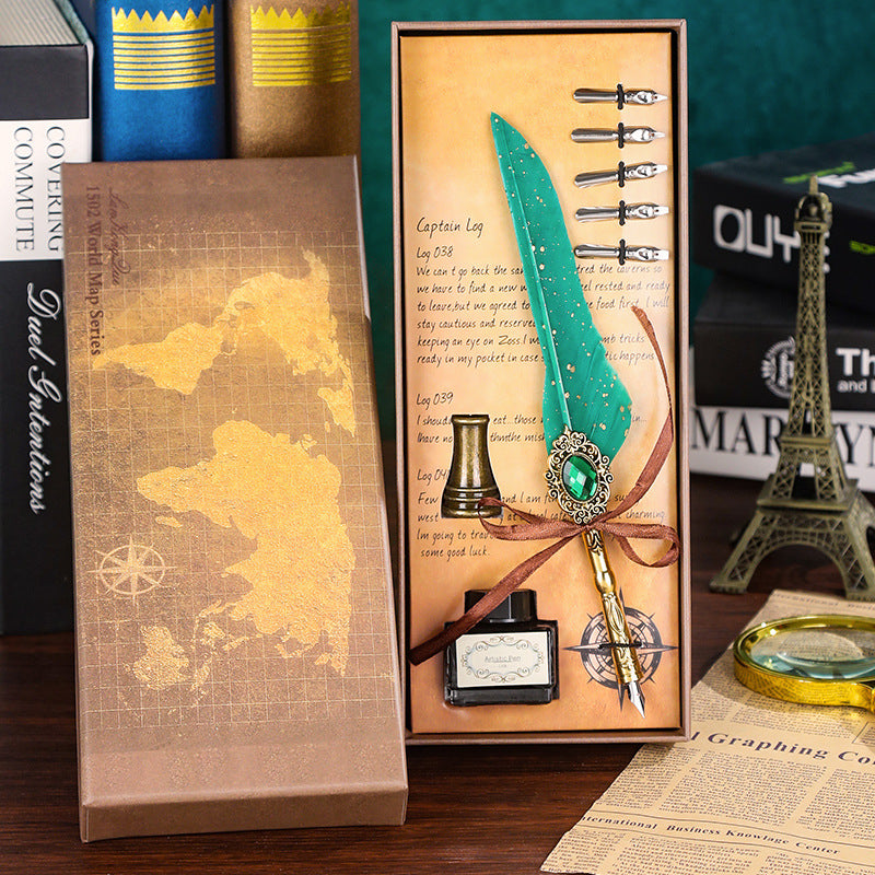 Wholesale Dip Pen Retro Spilled Gold Feather Pen Set Gift Box Gift