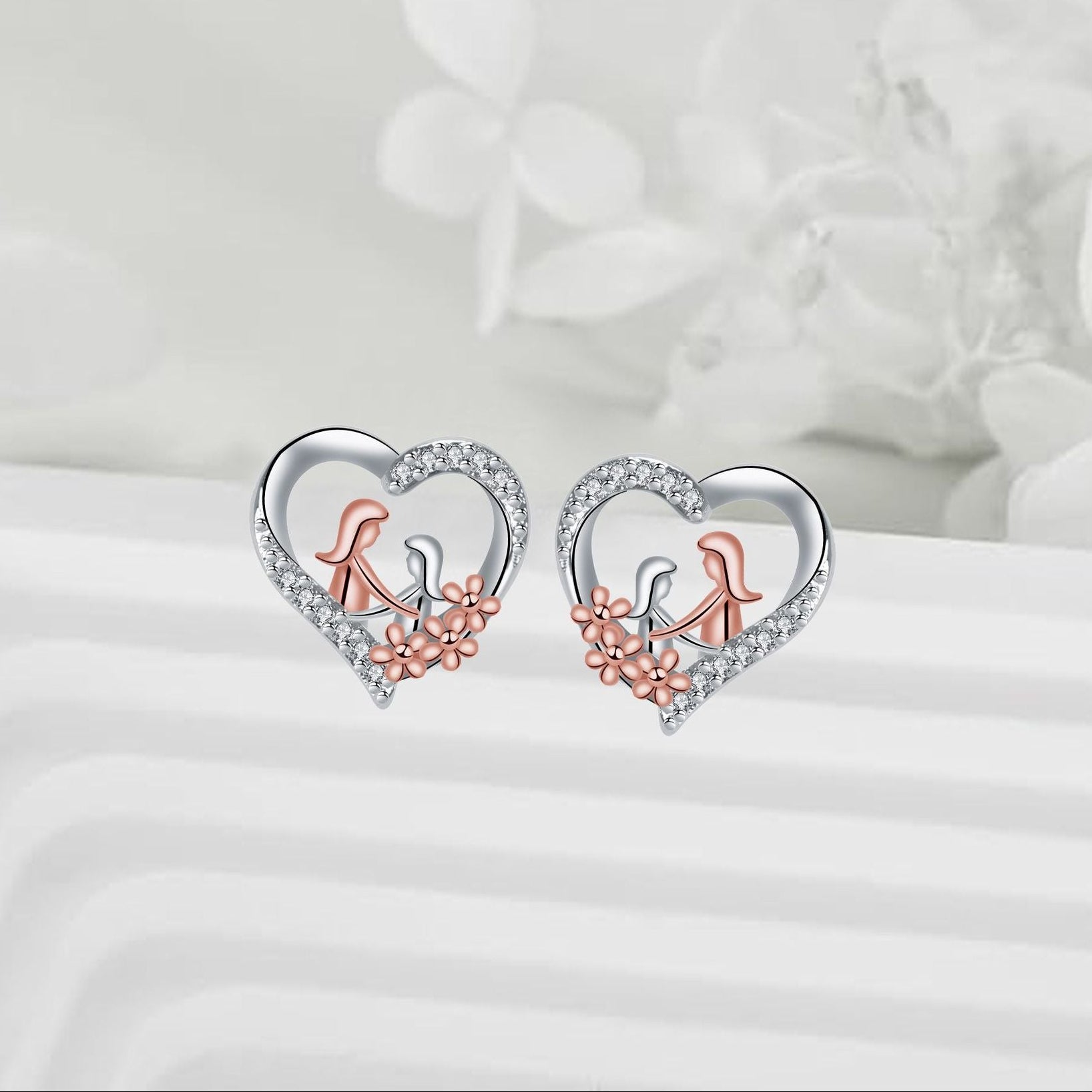 Wholesale Heart-Shaped Mother-Daughter Earrings Mother' s Day Gift