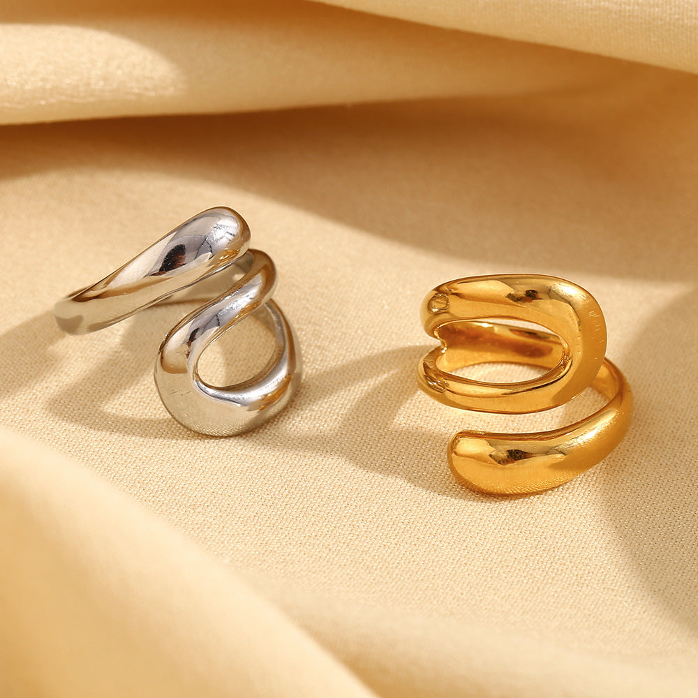 Wholesale Stainless steel plated French style three-layer open snake ring for women